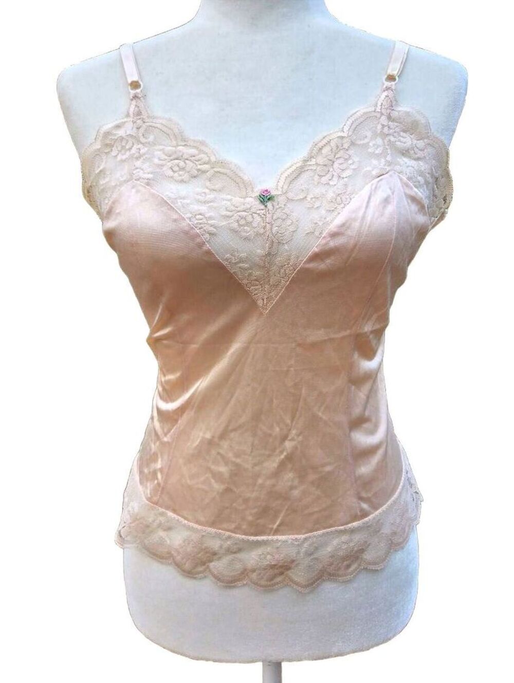Vintage Maidenform ILQWU Chantilly Champagne Lace Coquette Fairy Cami Tank Top